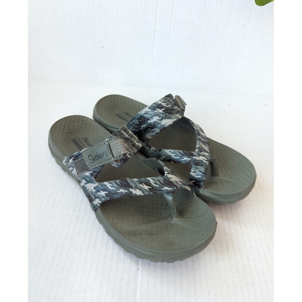 Skechers  Army Camouflage Sandal Foamies Women's Sz 7 Reggae-Retreat Olive